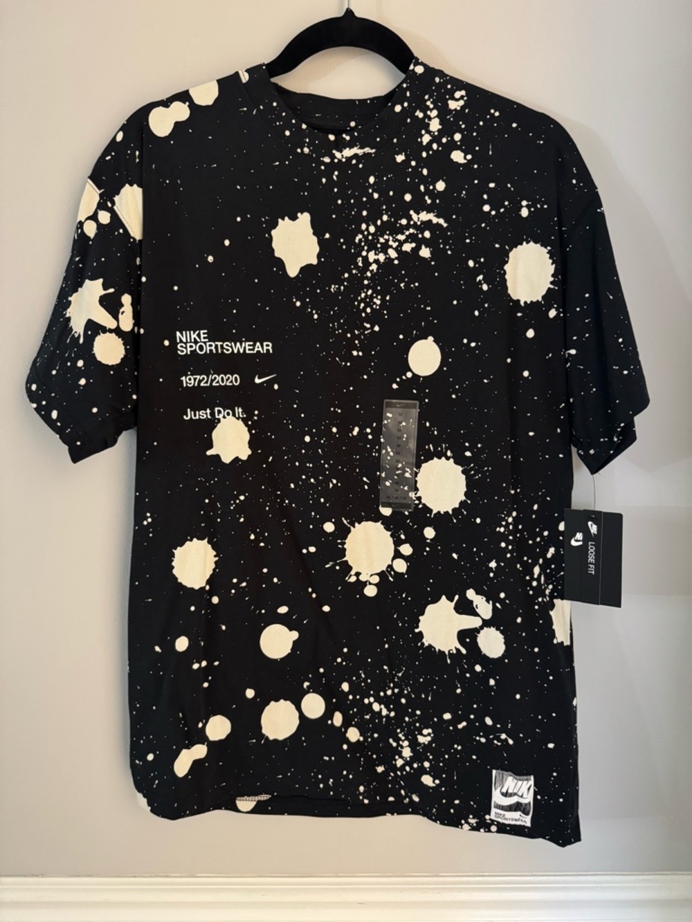 Nike Black Tee with White Paint-Splatter Graphic